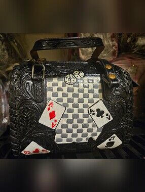 Black Embossed Poker Card Satchel with Dice Accent | Cards Speedy